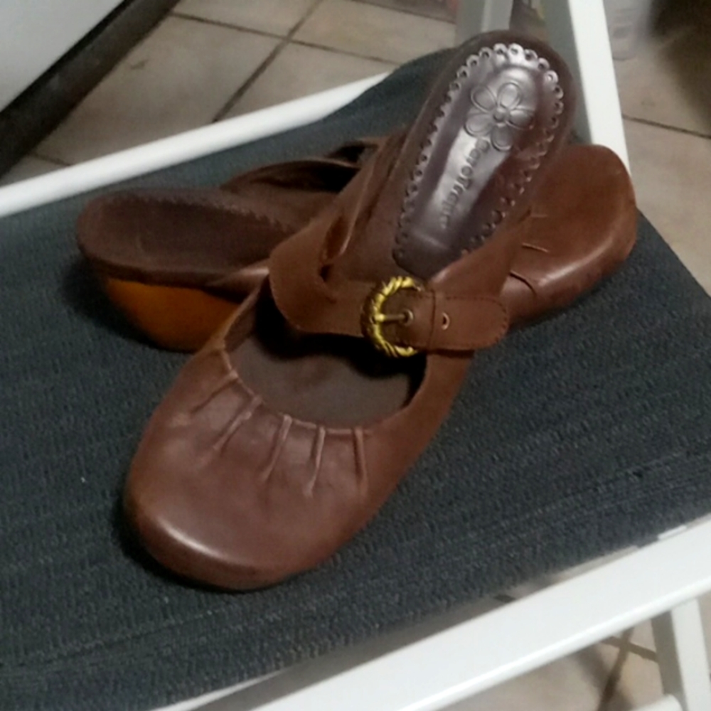 Brown leather platforms